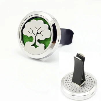 

New Design 30mm Round Stainless Steel Car Family Tree Aromatherapy Essential Oil Diffuser Perfume Locket Jewelry Clip for Car