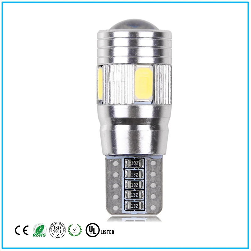 10 шт. супер яркие белые лампы T10 5630 6SMD canbus W5W для номерного знака Рабочее