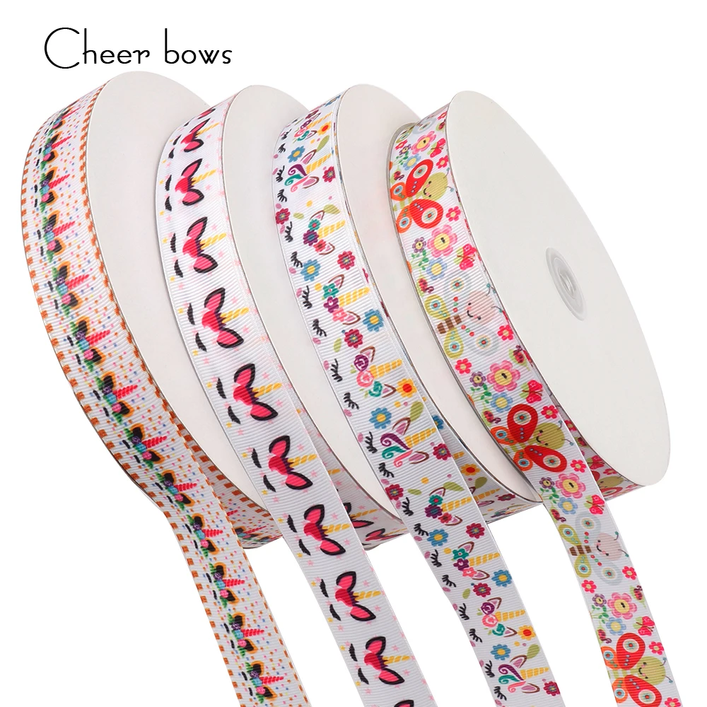 Cheer bows 25 мм корсажная лента мультяшный единорог печатный для дома текстильное