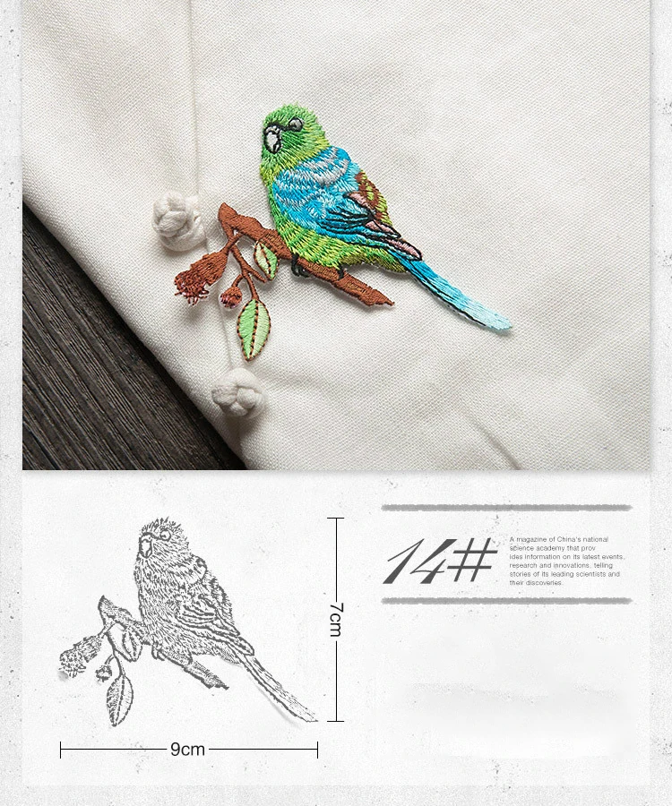 Bird Iron on Patches for Clothing Animal of The Breach Embroidery Applique DIY Hat Coat Dress Pants Accessories Cloth Sticker