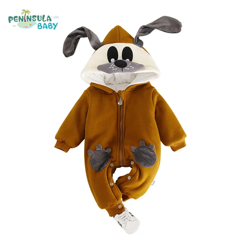

Newborn Baby Rompers Cartoon Dog 3D Ear Infant Jumpsuit Winter Warm Long Sleeves Children Clothing Boys Girls Hooded Overalls