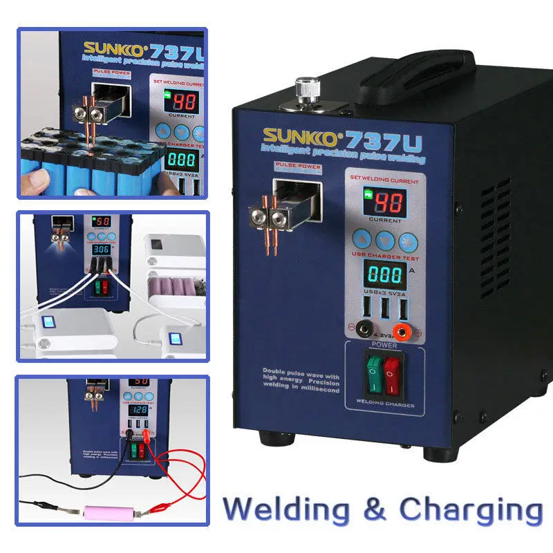 SUNKKO 737U точечный сварщик 2.8KW прецизионная импульсная батарея точечная сварочная машина usb зарядка тестирование для 18650 батарей упаковка