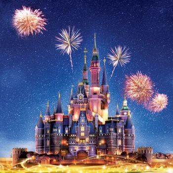 

SJOLOON Children Backdrop Vinyl Cartoon Mew Colorful Castle Night Fireworks Party for Baby Newborn Birthday Show Photo Backdrop