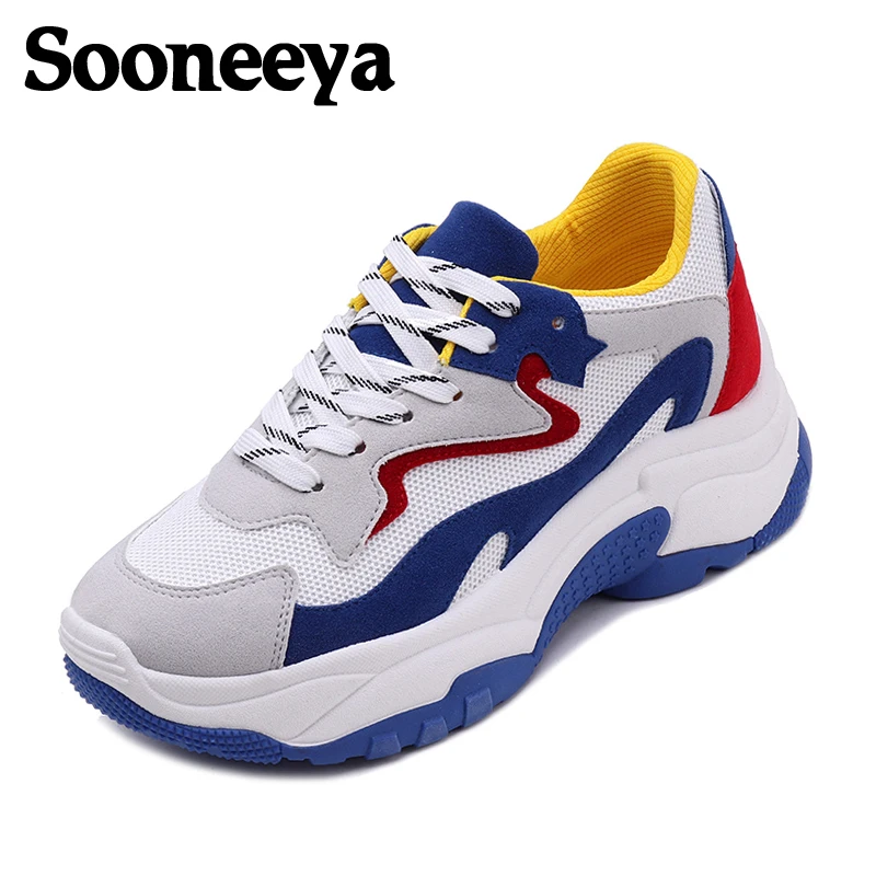 

Sooneeya Flat Platform PU Mesh Sneakers Women Mixed Colors Lace Up Woman Casual Shoes Ladies Flats Thick Bottom Outdoor Footwear