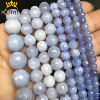 

Natural Stone Faceted Blue Chalcedony Jades Beads Loose Spacer Beads For Jewelry Making 4/6/8/10/12mm DIY Handmade Bracelets 15"