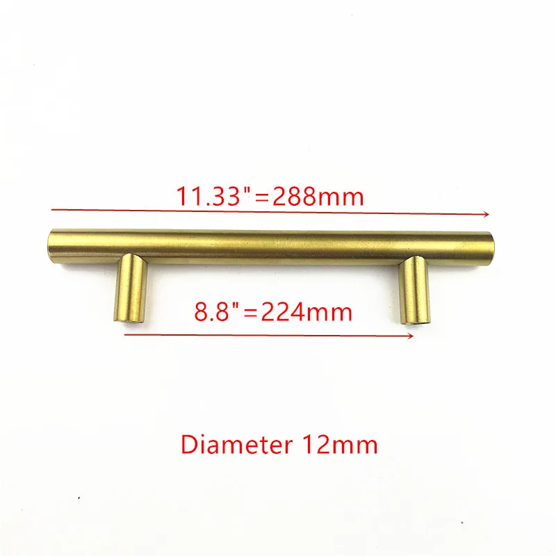 Диаметр 12 мм Нержавеющая сталь матовая золотая ручка дверца кухонного шкафа Т-образная ручка "~ 24"