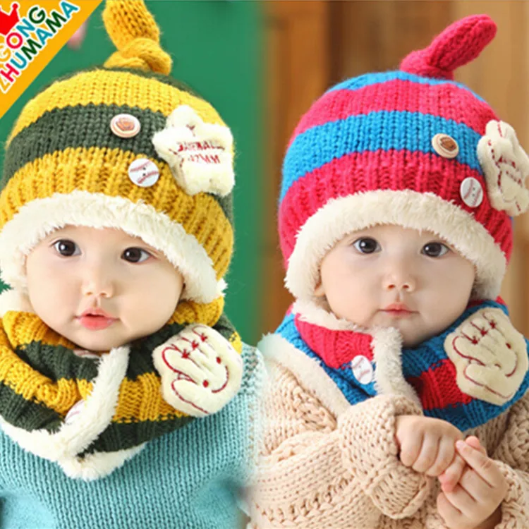 2Pcs Baby Hat Winter Knitted Cap + Scarf Warm Cute Infant ...