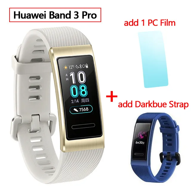 huawei Band 3 Pro gps Amoled 0,95 'Полноцветный Сенсорный Водонепроницаемый металлический браслет с датчиком сердечного ритма - Цвет: 3pro Gold add Blue