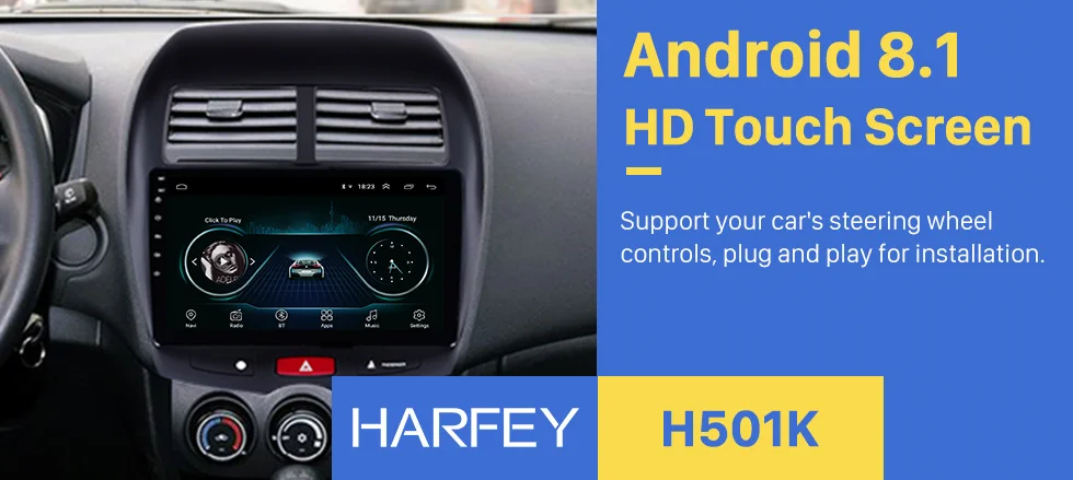 Harfey 10,1 дюймов Автомобильный мультимедийный плеер Android 8,1 gps Navi система для 2010- Mitsubishi ASX peugeot 4008 с wifi bluetooth