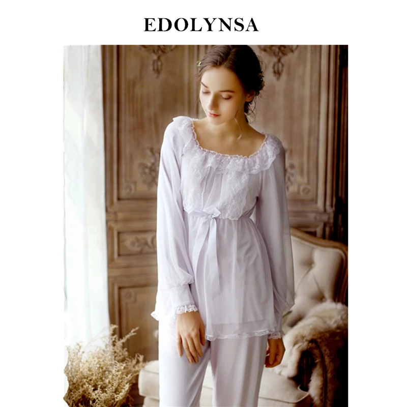 

Pajama Set 2019 Sexy Pyjamas For Women Home Wear Long Sleeve Sleepwear Modal Soft Pajama Sets Vintage Indoor Clothing #H448
