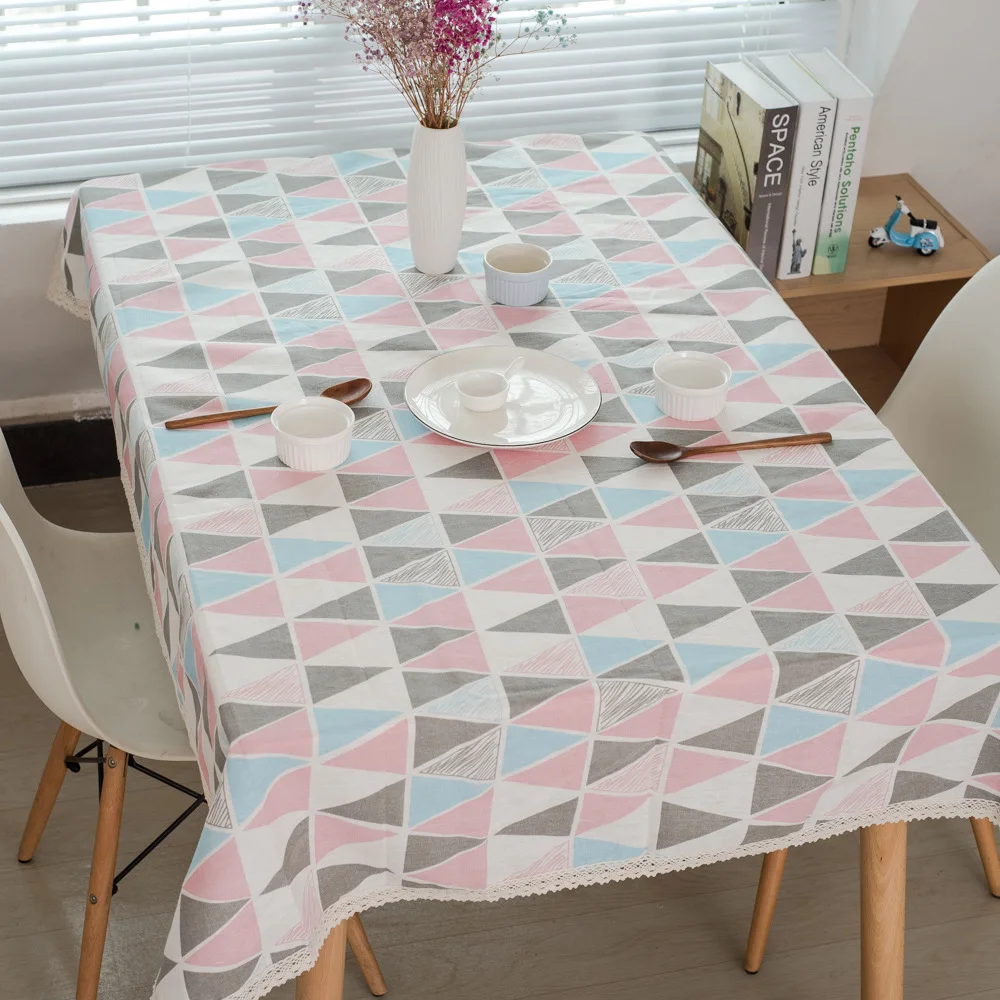

Modern Cotton Line Table Cloth Rectangle Colorful Geometry Printed Table Linens Dust Proof Thick Tableclothes for Wedding