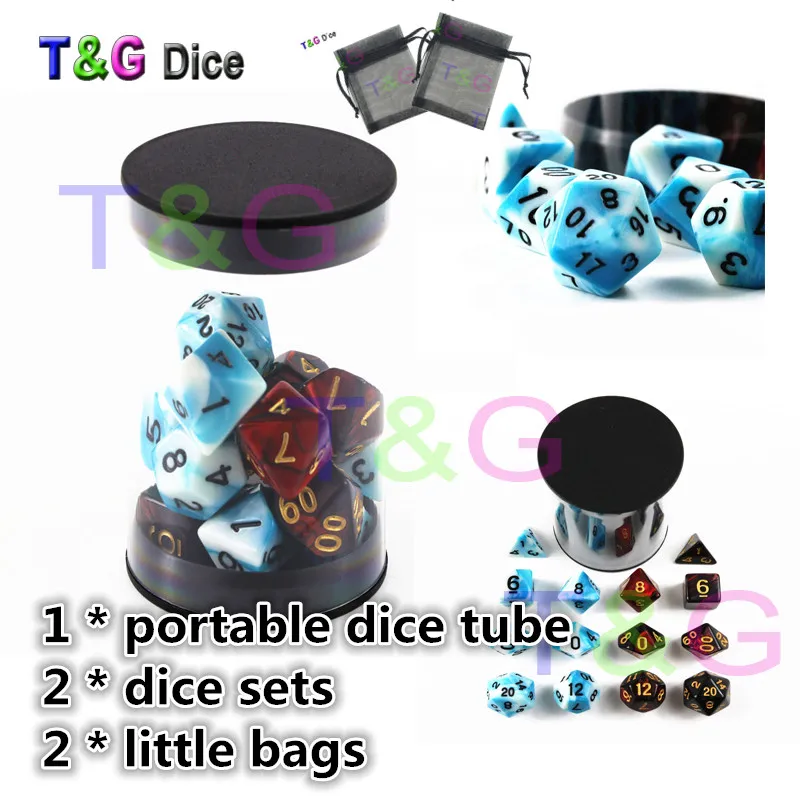 T& G 2 набора близнецов цвет Dados игральные кости DND набор плюс две бесплатные черные сумки с трубочкой для свадебной вечеринки в подарок, настольная игра
