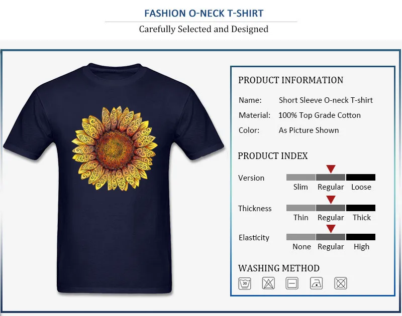 Swirly Sunflower Slim Fit Summer 100% Cotton Crewneck Mens Tops Shirts Printed Clothing Shirt 2017 Popular Short Sleeve T-shirts Swirly Sunflower