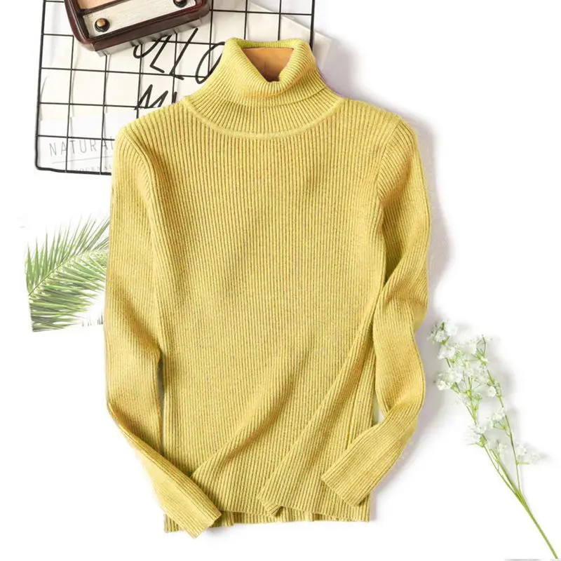 Последняя Распродажа! Зимний женский вязаный свитер с высоким воротом, повседневный мягкий джемпер с воротником поло, модный тонкий женский эластичный пуловер - Цвет: Yellow-31
