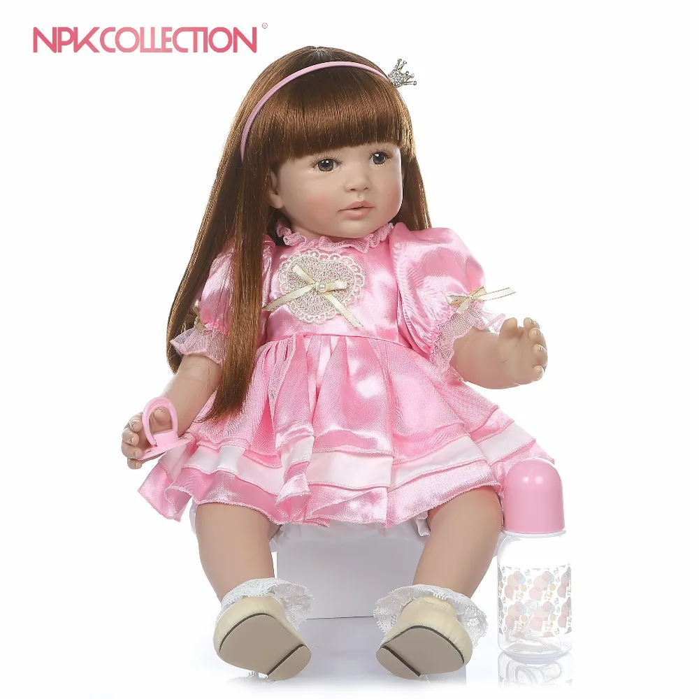

big size 60CM real baby reborn toddler girl lifelike flexible soft silione vinyl bebe doll reborn long straight hair playmates