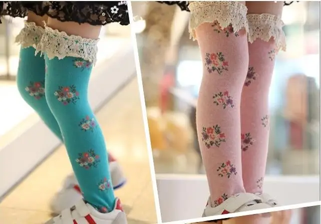 Маленькие шелковые носки для малышей с цветочным принтом, 41 см, без корня, жаккардовое кружево для детей, 2 пара/лот