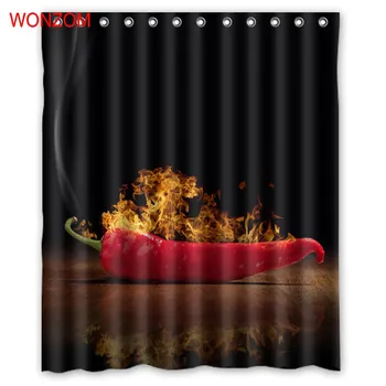 

WONZOM Polyester Fabric Bread Shower Curtains with 12 Hooks For Bathroom Decor Modern 3D Pimiento Bath Waterproof Curtain