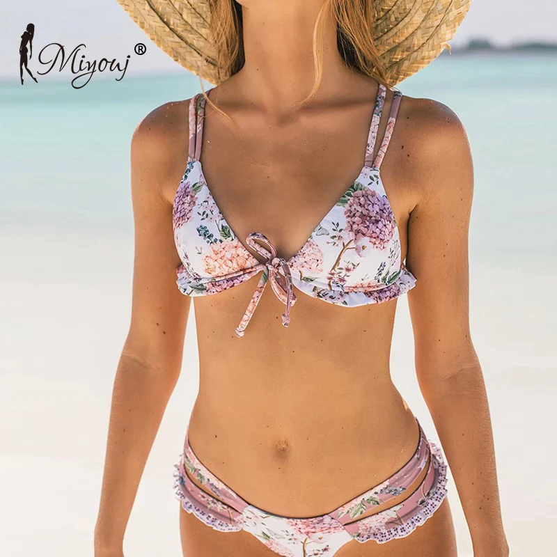 Miyouj Ruffle Floral Bikini 2018 Swimsuit Bandage Bow Swimwear Female Biquini Feminino 2018 Bathing Suit Push Up Sexy Bikini Set Miyouj Ruffle Floral Bikini 2018 Swimsuit Bandage Bow Swimwear Female Biquini Feminino 2018 Bathing Suit Push Up Sexy Bikini Set
