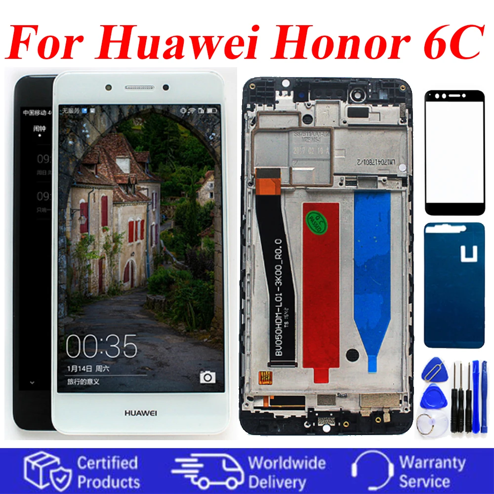 100% протестированный ЖК дисплей для Huawei Honor 6C сенсорный экран дигитайзер Рамка в