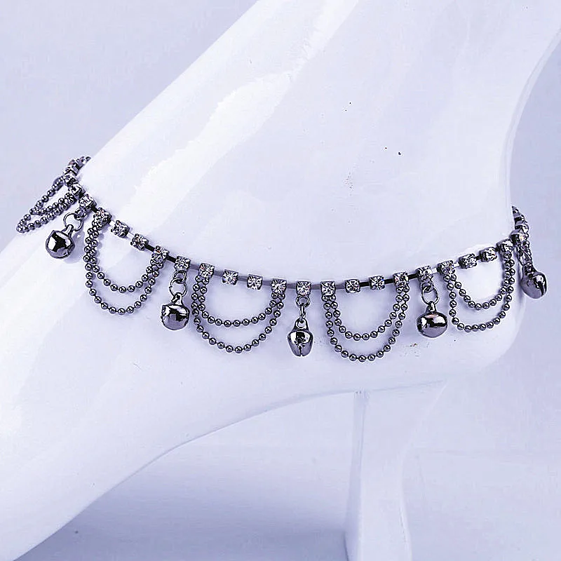 

12PCS Free Shipping Gun black rhinestone bells anklets Fashion Chain Metal Anklet Bracelet, Ankle Bracelet