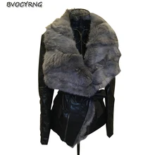 Новинка; сезон осень-зима; женская куртка из искусственной кожи; теплые кожаные пальто с большим кроличьим мехом и лацканами; женская короткая утепленная хлопковая куртка; топы