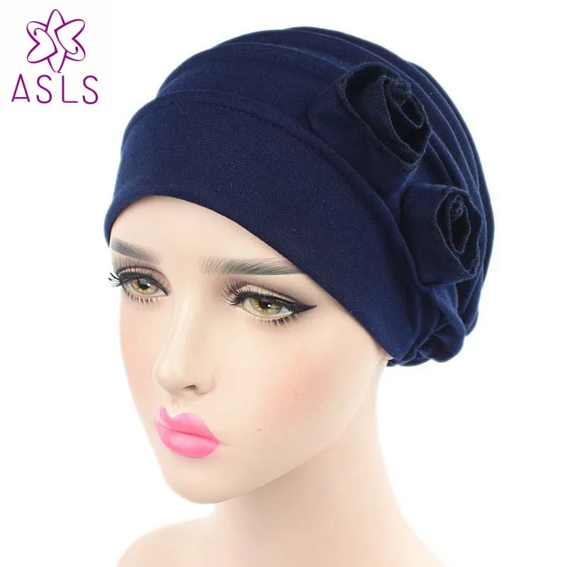 

High Quality Cotton Slouch Wrinkle Cap Double Flower Floral Beanie Ladies Hats Sleeping Cap For Cancer Chemo Patients For Women