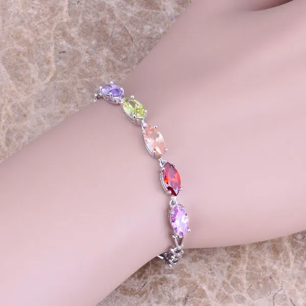 

Gallant Multicolor Brown Morganite 925 Sterling Silver Link Chain Bracelet 7 inch S0337