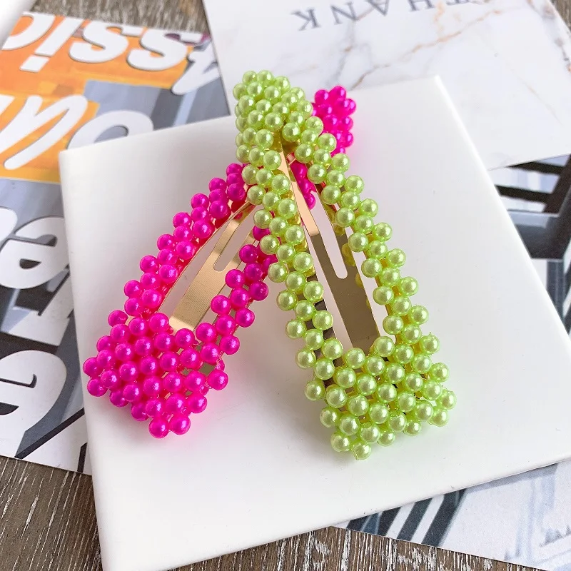 

Korean color Fashion Retro Full Pearl Hairpin Alloy Flower Zircon Round Square Beads Geometric Hairclips for Women Wedding
