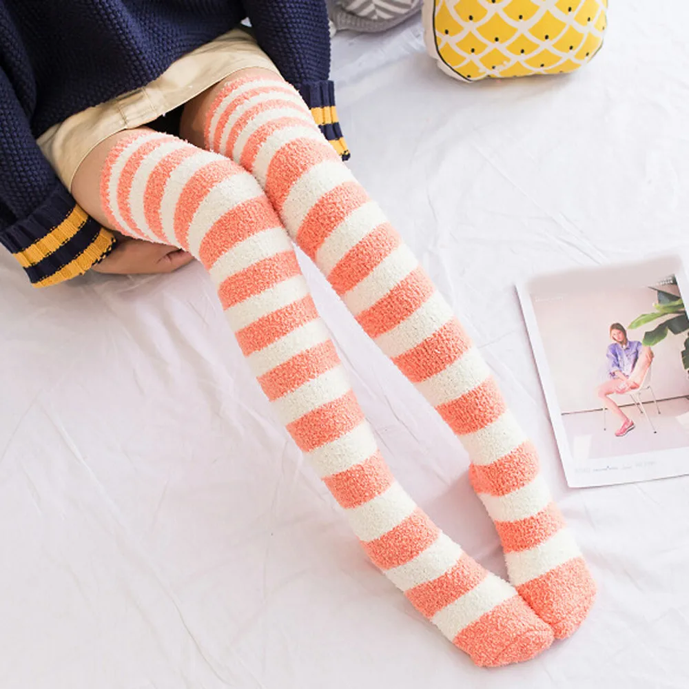 

Fashion Stockings for Women Christmas Halloween Knee Socks New Women Striped Stockings Female Cotton Thigh High Stockings