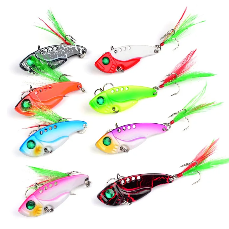 1 قطع المعادن VIB 11 جرام/5.5 سنتيمتر الصيد إغراء الاهتزاز ملعقة إغراء Crankbait باس الطعوم الثابت الاصطناعية مع ريشة الزيز VIB معالجة