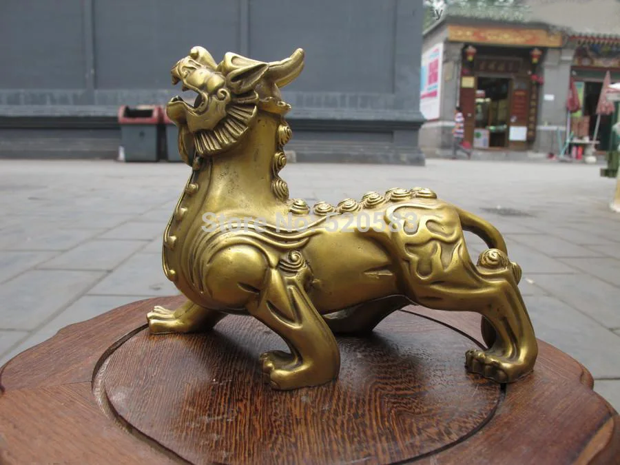 

free Chinese pure Brass Carved palace gates Evil Fu FOO Dog Lion Small statue fast