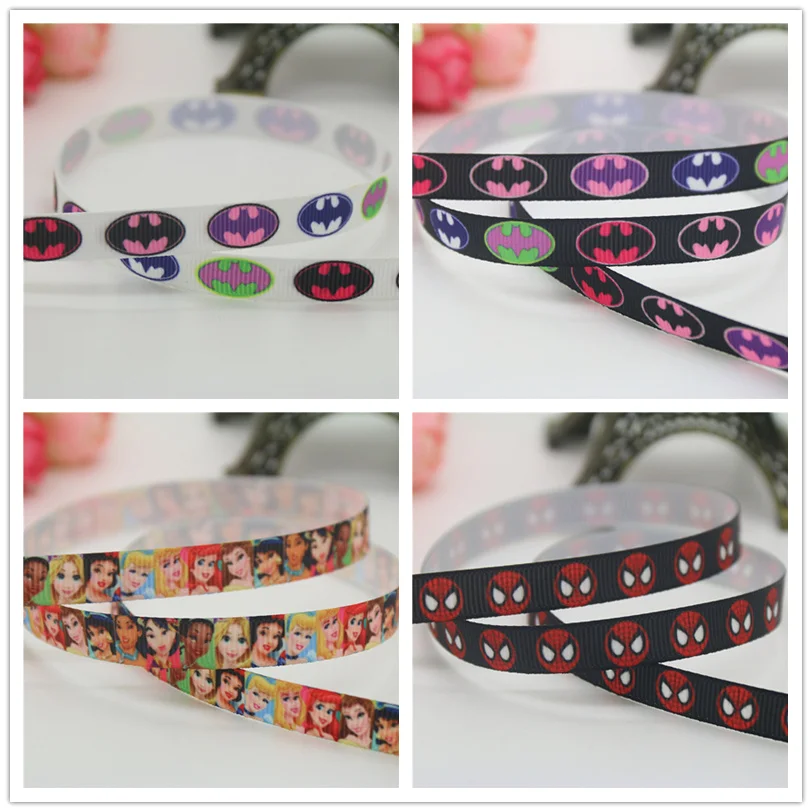 

DHK 3/8'' 5yards batman princess spiderman printed grosgrain Ribbon headwear hair bow diy party decoration OEM 9mm C1331