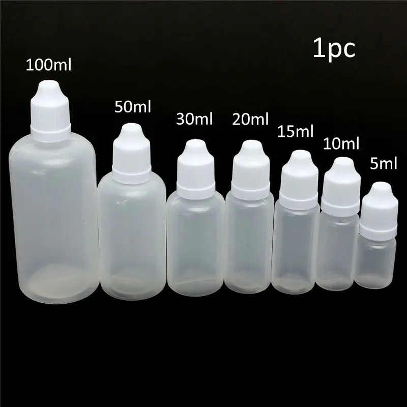 

1pc 10ml/20ml/50ml/100ml Plastic Liquid Bottles Squeezable Eye Dropper Bottles Liquid Droppers Empty Bottle