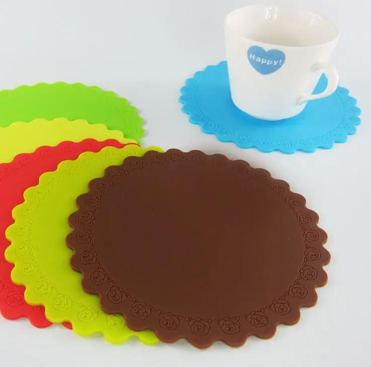 1PCS Silicone Table Pad Round Placemat Rose Drink Cushion Heat Resistant Cup Coaster WD 10084in