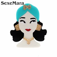SexeMara темперамент синий шарф акриловая мультяшная девушка брошь для женщин ручной работы в богемном стиле хиджаб девушка булавки нагрудные значки модный подарок