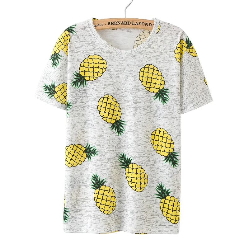 

New Loose Cartoon Pineapple Ice Cream Animal Print T-shirt Harajuku Style Women's Round Neck XL 2018 Summer Fashion Tops