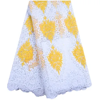 

Yellow Embroidery White Milk Silk Lace French Lace Fabric 2019 High Quality Lace African Tulle Lace Fabric With Rhinestone S1556