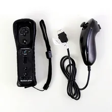 Fzqweg 2-в-1 Беспроводной дистанционного Управление;+ Nunchuk Управление для nintendo wii движения плюс игровой консоли с силиконовый чехол черного цвета