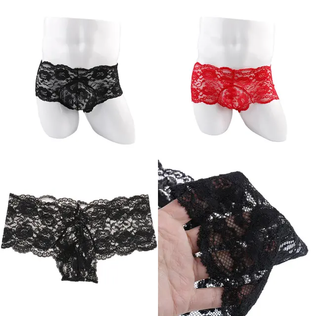 High Quality Male Lace Pants Solid Black Red Sexy Underpants Underwear