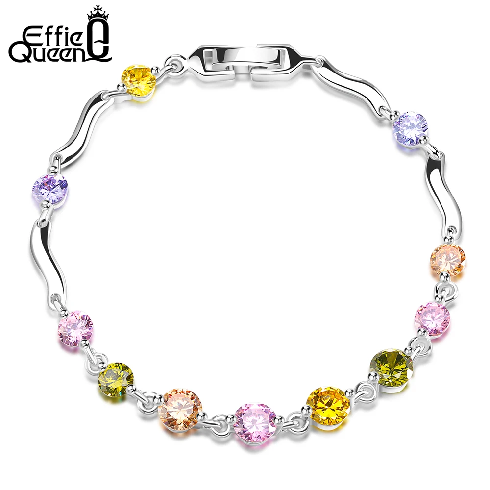 Effie Queen 2017 New Charm Bracelets for Women Paved Colorful Cubic Zircon Bracelet Hand Chain Female