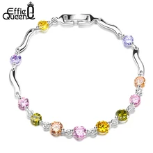 Effie queen 2017 nuevas pulseras del encanto para las mujeres pavimentadas colorful cubic circón pulsera de cadena de la joyería femenina mano ddb11
