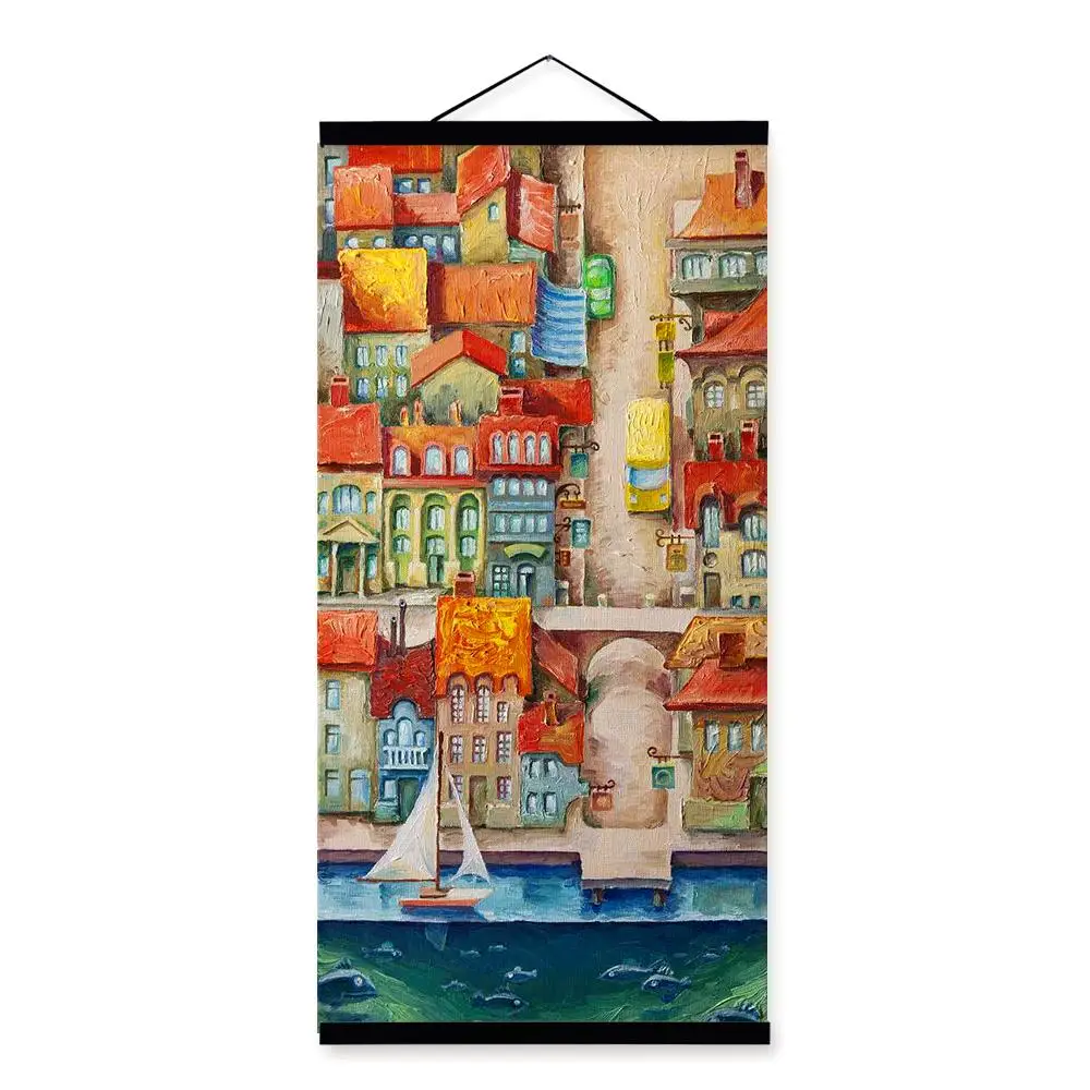 Винтажный красочный городской речной пейзаж корабль плакаты принты для гостиной настенные художественные картины Домашний декор холст картины маслом без рамки