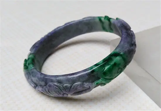 

FREE SHIPPING>>>@@ AAA VINTAGE HAND-CARVED CHINESE GREEN PURPLE JADEITE JADE BANGLE BRACELET 62.5MM NEW