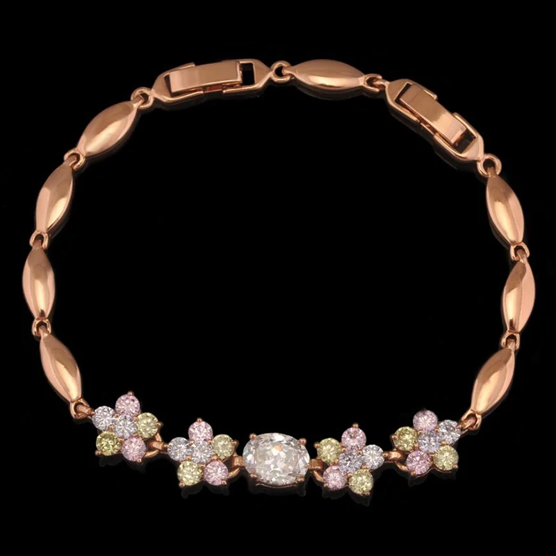 

MxGxFam (200*7mm)Top Sale Flower Bracelet For Women Multicolor Stone Rose Gold color