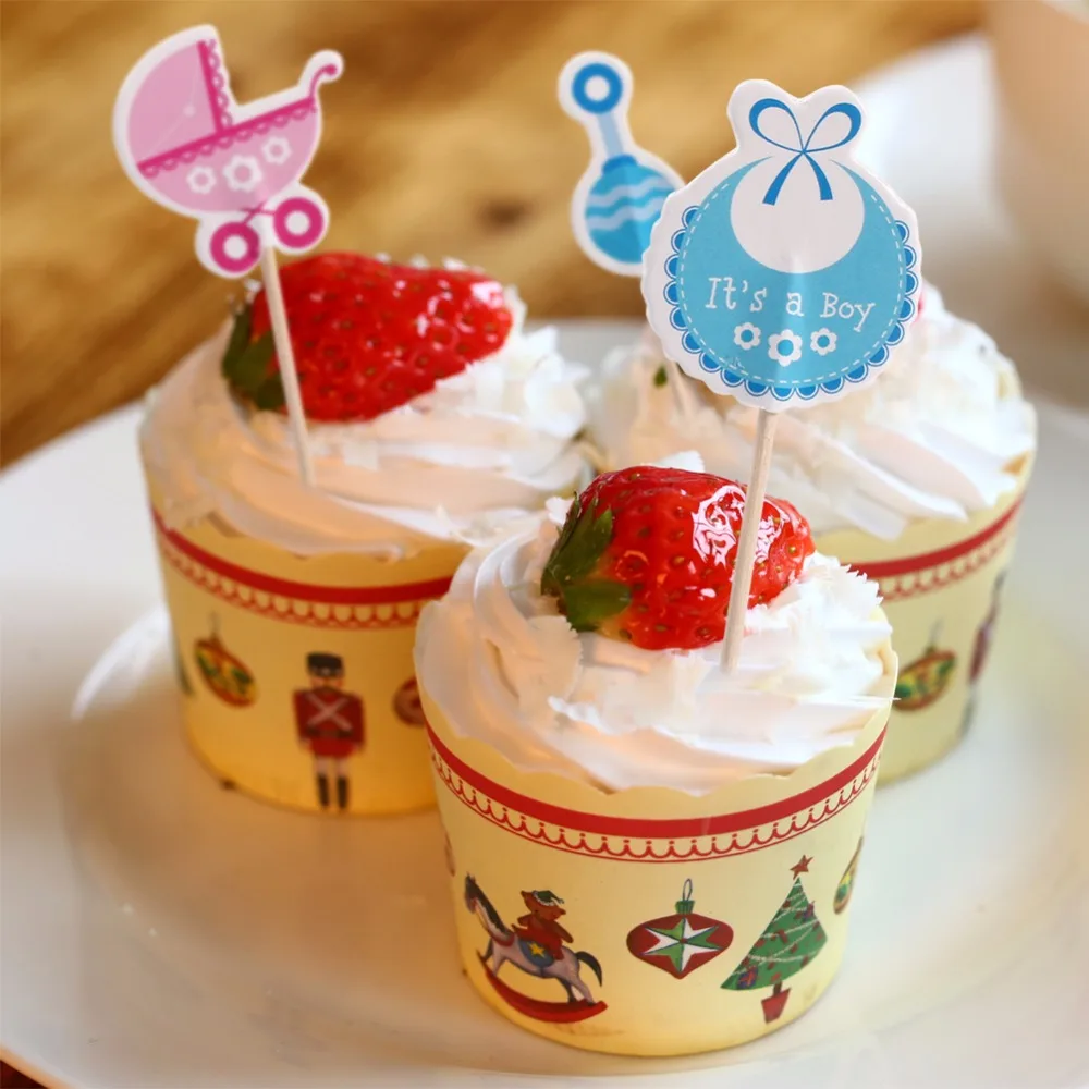 Us 163 48 Off18pcs Lucu Kartun Anak Laki Lakiperempuan Jenis Anak Ulang Tahun Lucu Cupcake Toppers Baby Shower Kue Dekorasi Berwarna Merah Muda