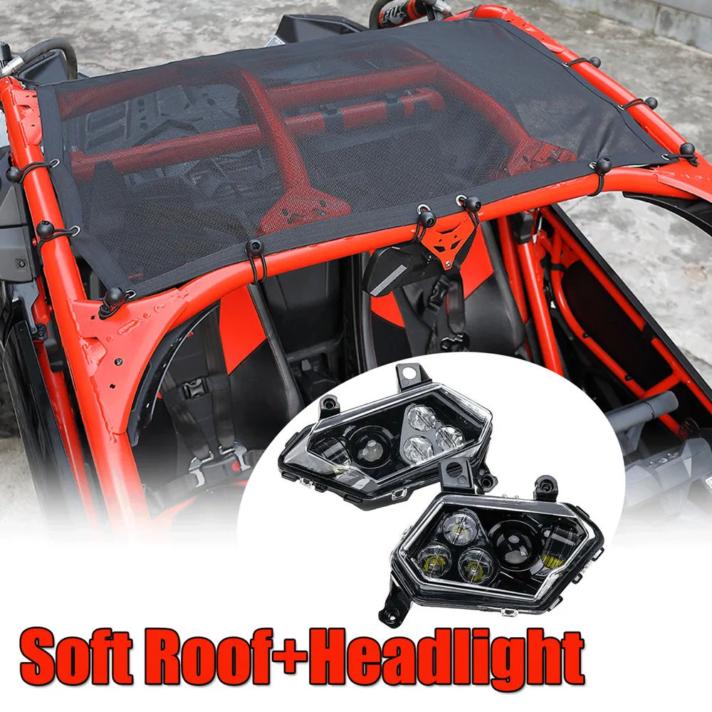 

UTV Top Soft Sun Roof Net And 35W 12V Headlights for Can Am Maverick X3 XDS XRS 2017-2019 2018