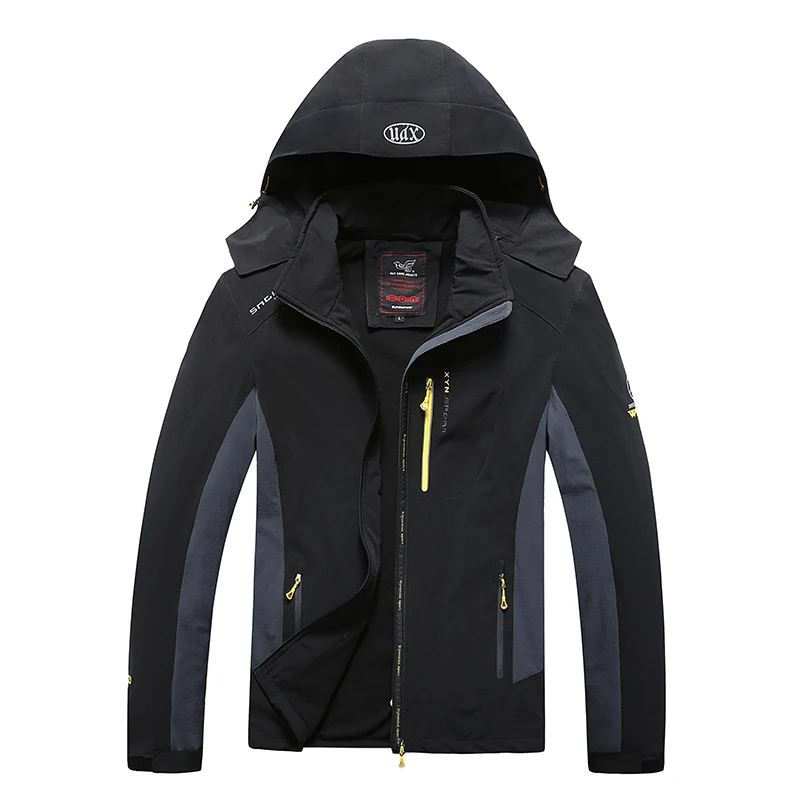 Мужская зимняя куртка, теплая, US 4XL RU 64, ветровка, водонепроницаемая, Размер 4XL 5XL 6XL 7XL 8XL, Мужская Флисовая термо куртка с капюшоном для мужчин - Цвет: black