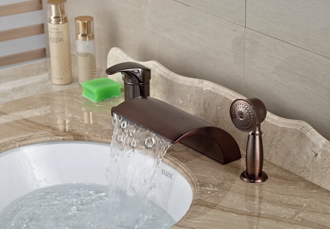 

Luxury High Quality Red Oil Rubbed Bronze Bathroom Waterfall Basin Faucet Sink Mixer Deck Mounted 3pcs