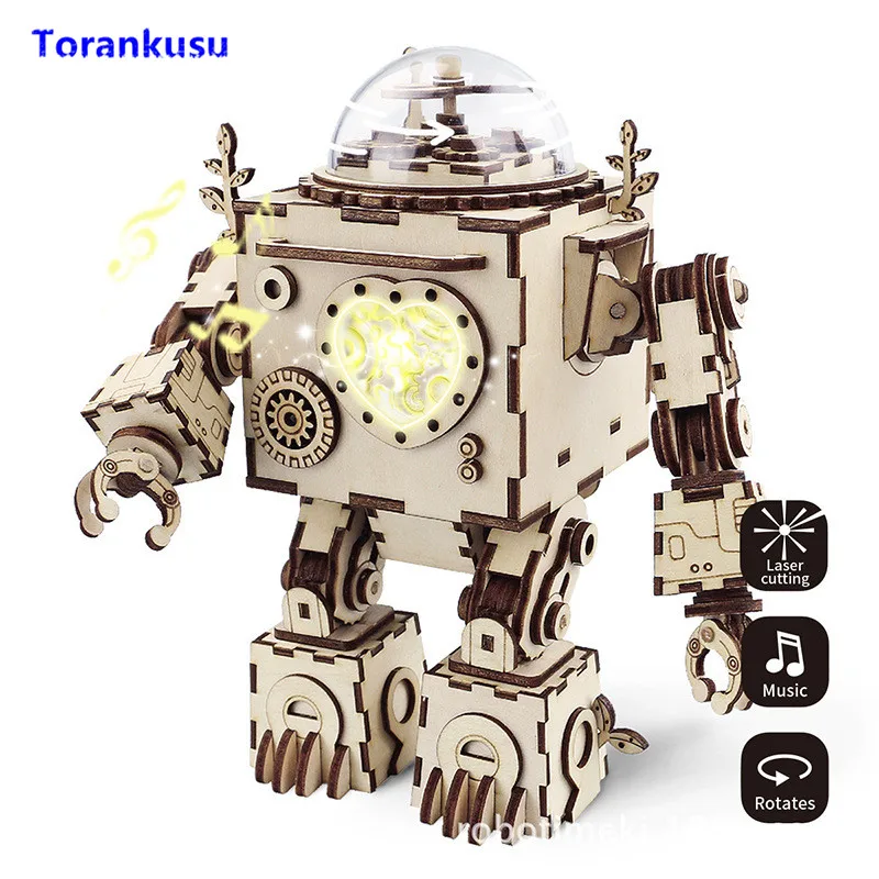 

DIY Puzzle 3D Action Figures Assembled Wooden Jointed Robot Laser Cut Model Toys For Children Music Box DIY Gifts Robot Toy XPC