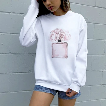 

Women High-quality Kawaii Long-sleeved O-neck Loose Pullover Autumn 2019 Gothic Perfume Print Oversized Without Cap Sweatshirt
